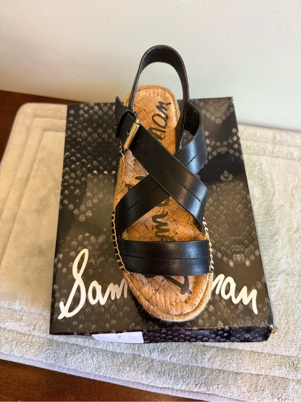 Sam Edelman Aisling Black Leather Espadrille Platform Sandal NEW